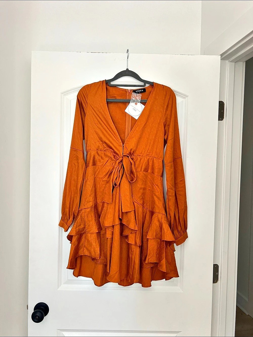 STORIA Ruffle Mini Dress in Orange Size Small NWT
